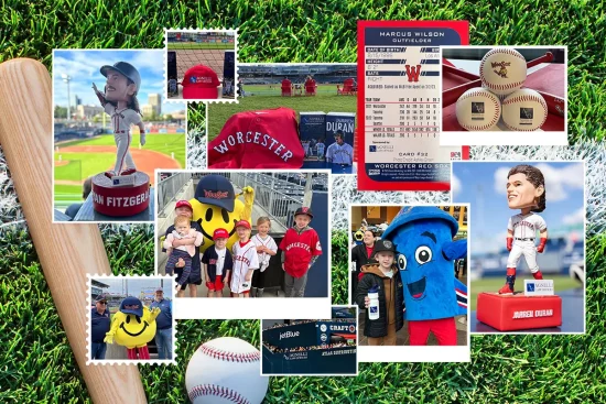 Compilation of images of Agnelli Law Offices sponsoring the Worcester Red Sox (WooSox)